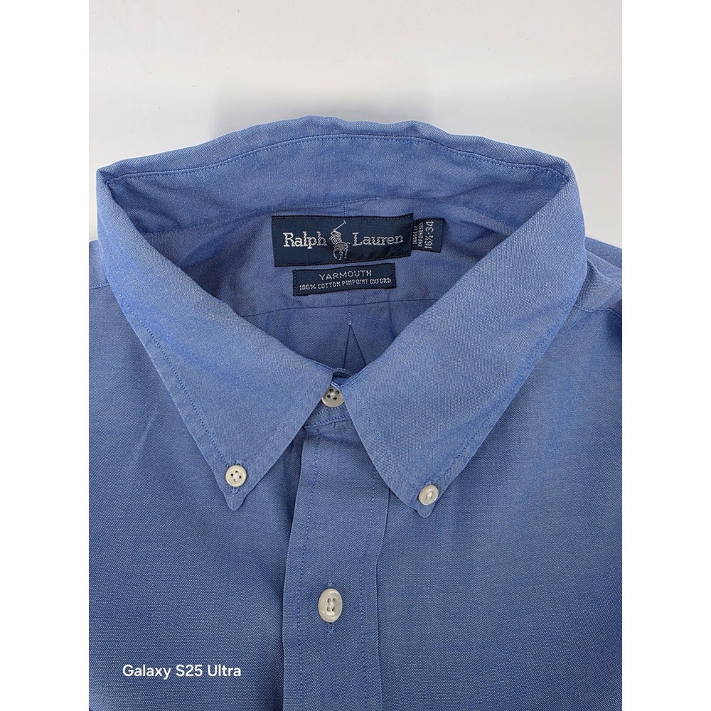 Ralph Lauren Yarmouth Blue Cotton Pinpoint Oxford Dress Shirt Mens 16.5 34 - Picture 2 of 7
